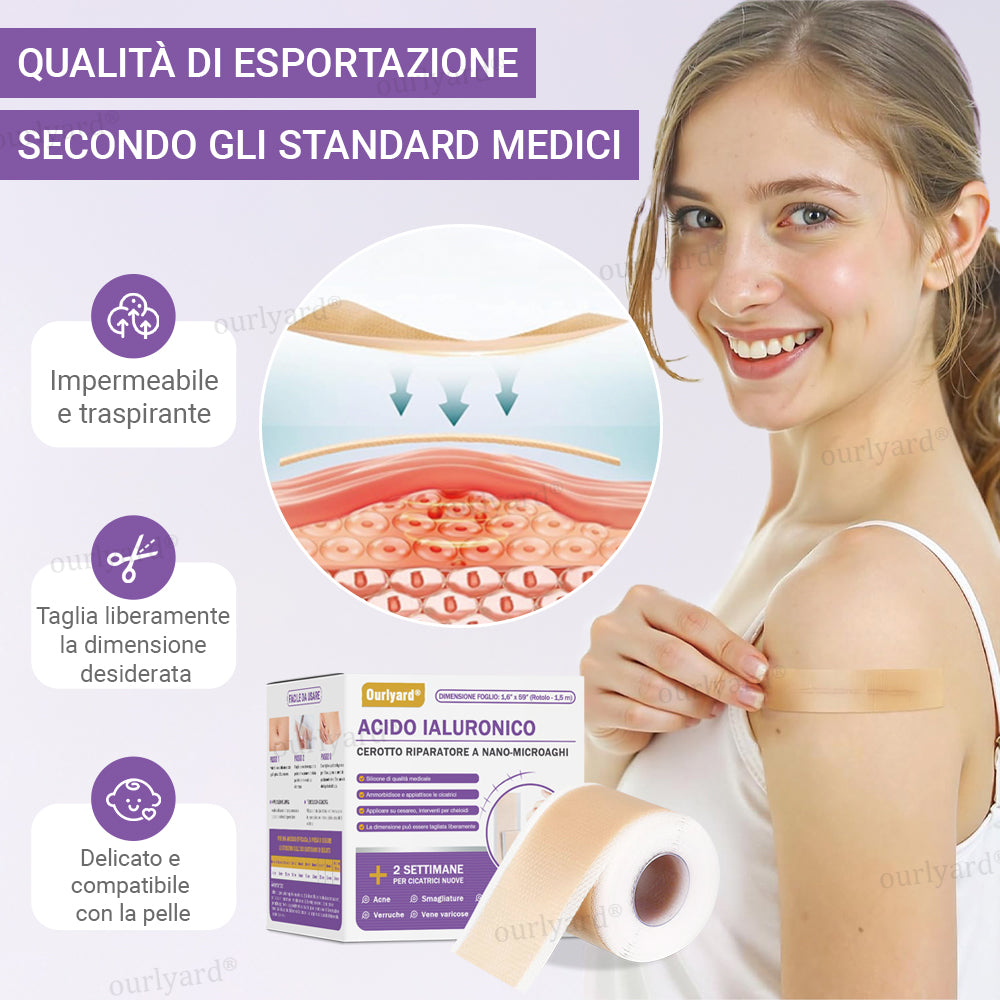 ✅ Negozio Ufficiale | Ourlyard® Nastro Riparatore a Microaghi con Acido Ialuronico🏥(Trattamento di cicatrici vecchie e nuove, riduzione di cicatrici chirurgiche, smagliature, cheloidi, acne, ustioni, verruche, dermatomi e vene varicose)