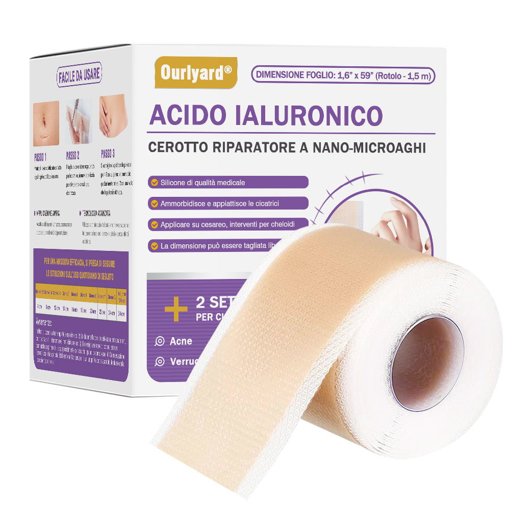 ✅ Negozio Ufficiale | Ourlyard® Nastro Riparatore a Microaghi con Acido Ialuronico🏥(Trattamento di cicatrici vecchie e nuove, riduzione di cicatrici chirurgiche, smagliature, cheloidi, acne, ustioni, verruche, dermatomi e vene varicose)