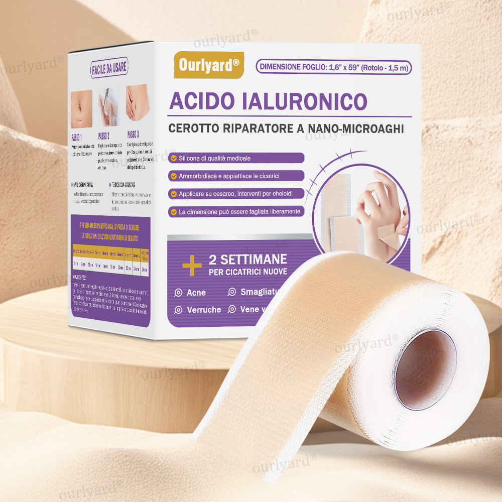 ✅ Negozio Ufficiale | Ourlyard® Nastro Riparatore a Microaghi con Acido Ialuronico🏥(Trattamento di cicatrici vecchie e nuove, riduzione di cicatrici chirurgiche, smagliature, cheloidi, acne, ustioni, verruche, dermatomi e vene varicose)